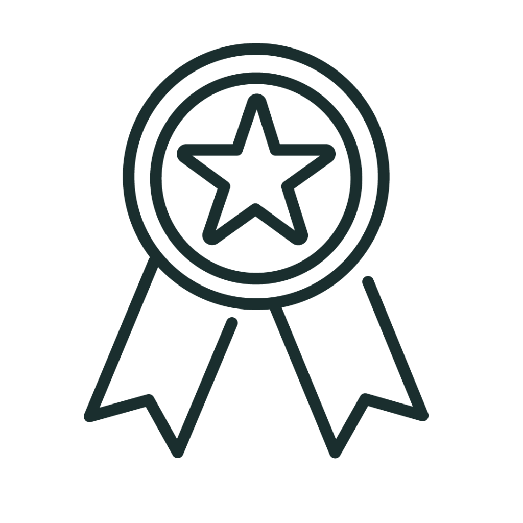 An illustrated icon of an award ribbon with a star in the center.